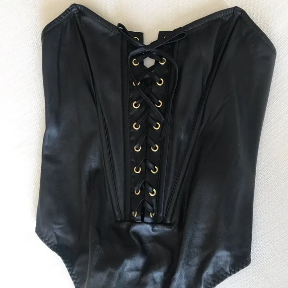 Victoria’s Secret Black Love Letters Faux Leather Teddy Bodysuit, NWT, Lace Up - Picture 6 of 16